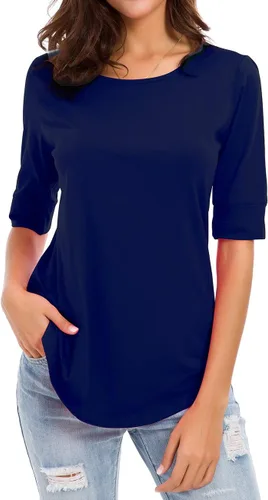 Vista 2 de Camisetas casuales de algodón de manga media para mujer, camisetas básicas de verano a la moda