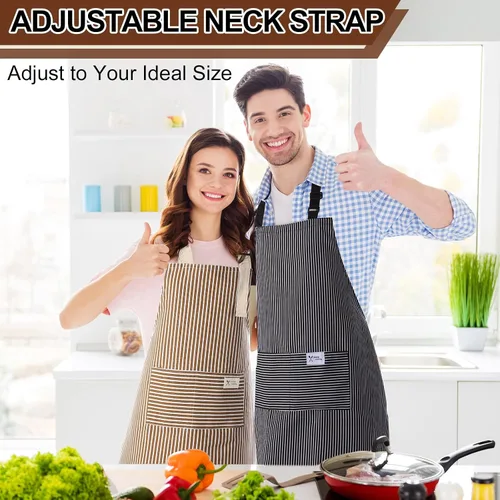 Vista 4 de Janmercy 24 delantales para mujeres y hombres con 2 bolsillos, delantal de cocina de lino, delantal ajustable para chef, delantales a granel unisex