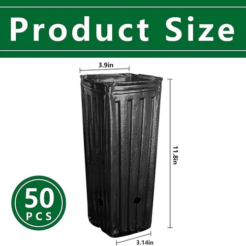 Vista 2 de RunNico 50 piezas de macetas de plástico profundas para vivero, macetas de árbol de 30 cm de alto, macetas de contenedor de plántulas negras