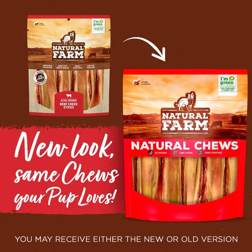 Vista 2 de Natural Farm Bully Chips (9-12 pulgadas, 8 onzas), mejilla de res digerible de vacas alimentadas con pasto, sin OGM, sin granos, masticables