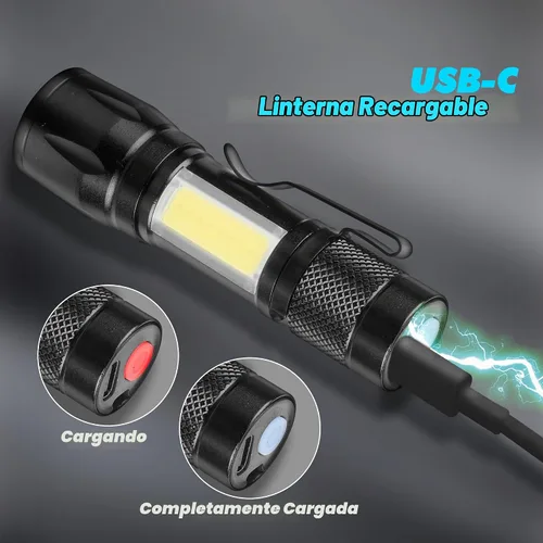 Vista 5 de KunHe Paquete de 4 linternas recargables USB-C mini pequeñas LED Linternas brillantes con clip Ligero EDC con luz lateral COB para camping, hogar