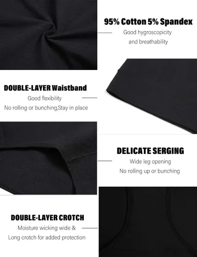 Vista 5 de POKARLA - Ropa interior elástica de algodón para mujer, pantaletas de cintura media alta, paquete de 5 Negro