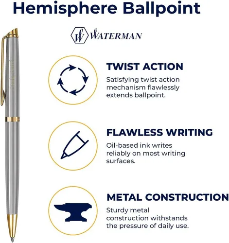 Vista 4 de Dayspring Pens Waterman Pen personalizado Bolígrafo grabado Waterman Hemisphere con borde dorado inoxidable. Personalizado y enviado en un día