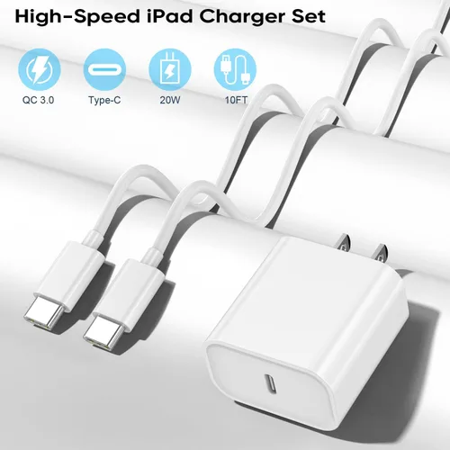Vista 6 de Cargador de carga rápida para iPhone 17 de 10 pies, adaptador de bloque de carga rápida USBC de 20 W con cable USB C a USB C de 10 pies de largo