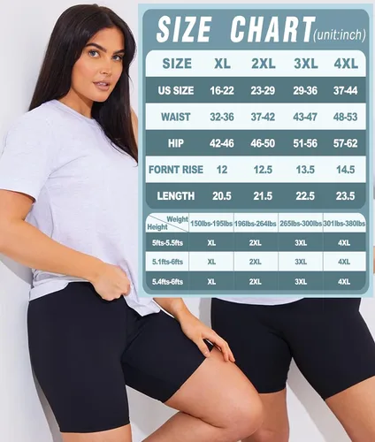 Vista 6 de NEW YOUNG Paquete de 3 pantalones cortos de ciclismo de talla grande con bolsillos para mujer, pantalones cortos de entrenamiento de cintura alta