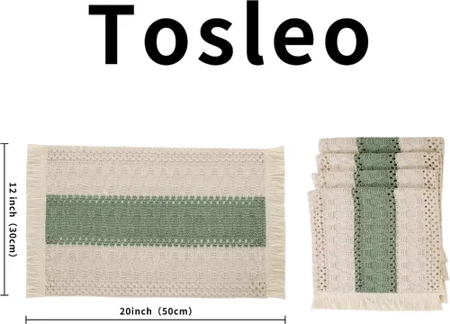 Vista 4 de Juego de 4 manteles individuales verdes de macramé para decoración de mesa con flecos, manteles individuales tejidos de arpillera natural para mesa