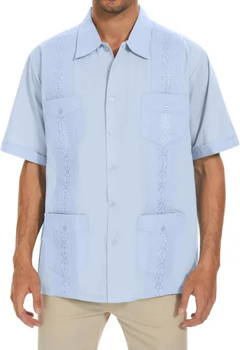 Vista 12 de MAXJON Camisas de guayabera para hombre, camisas cubanas de manga corta