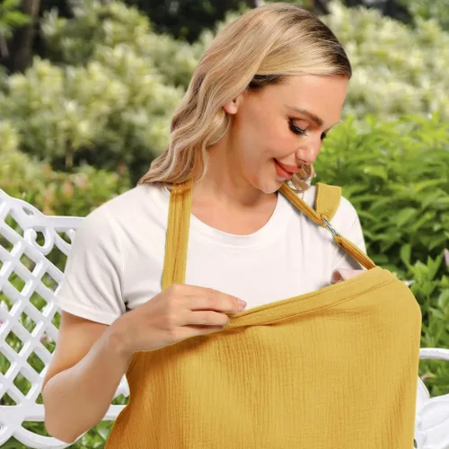 Vista 5 de Wimst - Funda de muselina para lactancia materna, suave y transpirable, con aro rígido para delantal de lactancia, funda de asiento de automóvil