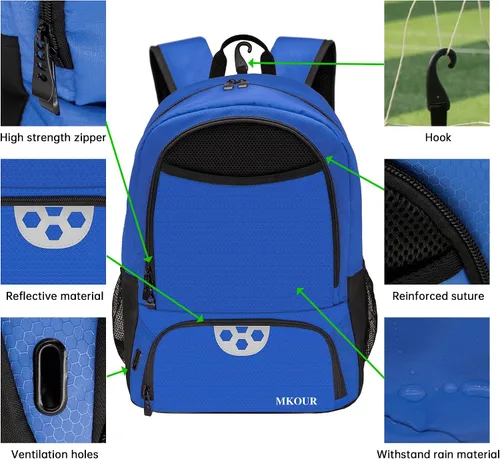Vista 3 de Mkour Bolsa de fútbol – Mochila de voleibol con compartimento para pelotas y soporte