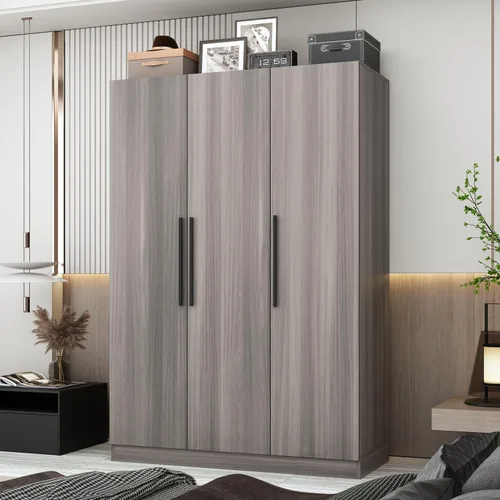 Vista 9 de MOUMON Armario con 3 puertas y estantes cubos, Armario con barra para colgar, armario para dormitorio, color blanco, 18.9 pulgadas de profundidad x