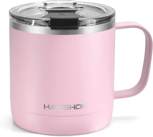 Vista 10 de HAUSHOF Taza de café de 14 onzas, taza de café aislada con asa, taza de viaje para camping, taza de café portátil de acero inoxidable, tazas de café