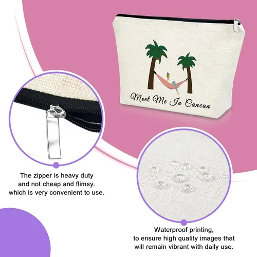 Vista 3 de Sazuwu Bolsa de maquillaje para mujer, Encuéntrame en Cancún, Tema playero