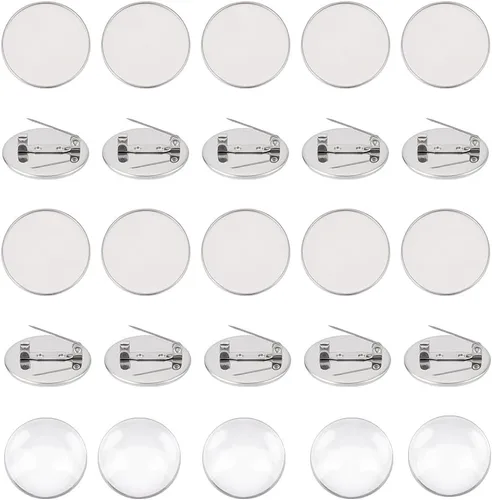 Vista 9 de UNICRAFTALE 30 juegos de broches redondos planos de 0.78 pulgadas con cabujones de vidrio, broches de acero inoxidable, bandejas de bisel, kits