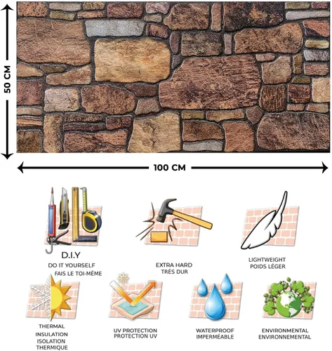 Vista 6 de Dundee Deco Paneles de pared 3D: revestimiento de pared marrón cobre con aspecto de piedra sepia, revestimiento de espuma de poliestireno