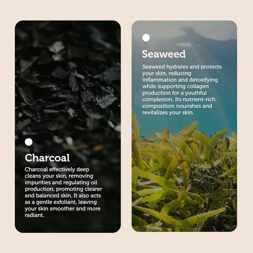 Vista 2 de Charcoal Burst Plus - Limpiador facial purificador de algas marinas, limpia suavemente los poros, lavado facial aclarador, vegano, sin sulfato