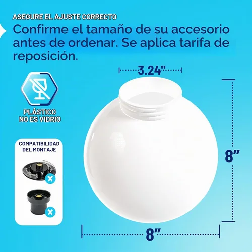 Vista 2 de KastLite Globo de poste de lámpara de acrílico transparente de 8 pulgadas, textura suave con cuello de tornillo de 3.24 pulgadas, fabricado