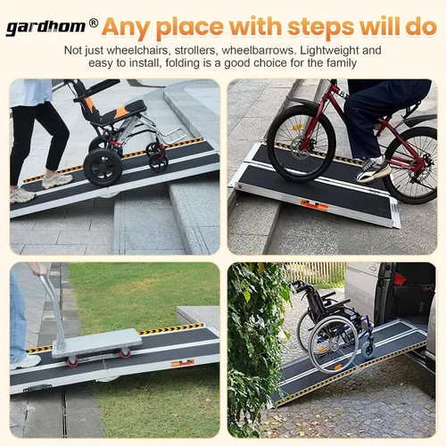 Vista 5 de gardhom Rampa Portátil para Silla de Ruedas de 2 Pies, Rampa Plegable Antideslizante de Aluminio para Discapacitados, Rampa para Silla de Ruedas