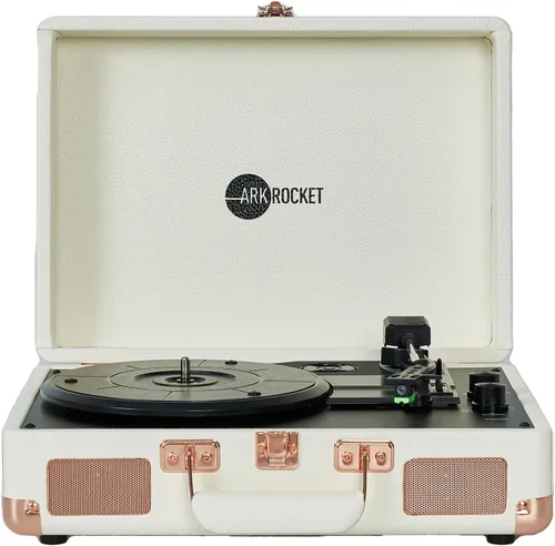 Vista 12 de Arkrocket - Tocadiscos Bluetooth Curiosity, diseño retro de maleta, tocadiscos de 3 velocidades con altavoces integrados (terciopelo marfil)