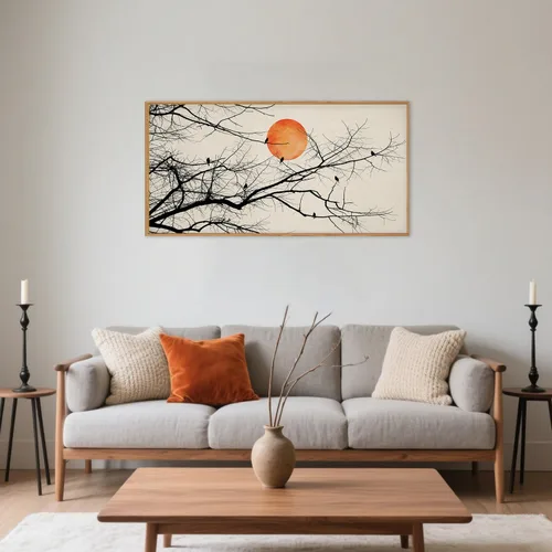 Vista 63 de Celestdeco Juego de arte de pared en lienzo abstracto y neutro grande con marco naranja, moderno y minimalista para pared, diseño geométrico bohemio