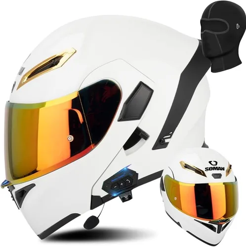 Vista 13 de AAREG Casco de motocicleta unisex para adultos, fibra de carbono, visera antivaho, diseño aerodinámico, Bluetooth integrado, aprobado por DOT
