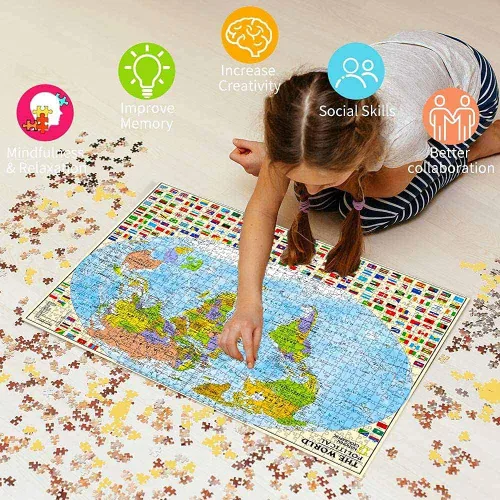 Vista 7 de Rompecabezas de mapa político del mundo de 1000 piezas para adultos o adolescentes con 197 países internacionales banderas del mundo rompecabezas