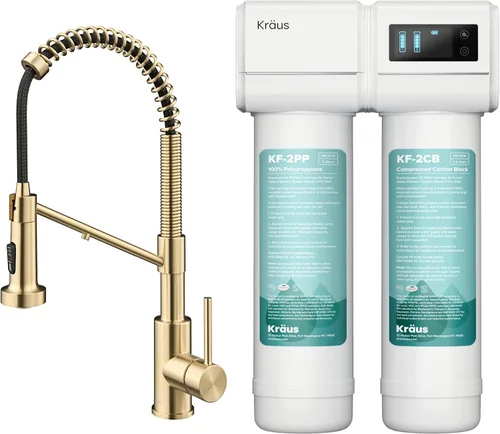 Vista 21 de Kraus Bolden 2-en-1 Grifo de cocina de estilo comercial con filtro de agua monomando extraíble para ósmosis inversa o sistema de filtración de agua