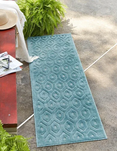 Vista 43 de Unique Loom Outdoor Trellis Textured Collection - Alfombra espacial (2 x 3 pies, rectangular, aguamarina y marfil)