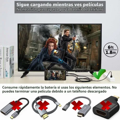 Vista 2 de Adaptador HDMI USB tipo C Cable MHL 4K convertidor de video compatible Samsung Galaxy S24 S23 S22 S21 S20 S10 Note 20 LG V35 Android Phone iMac