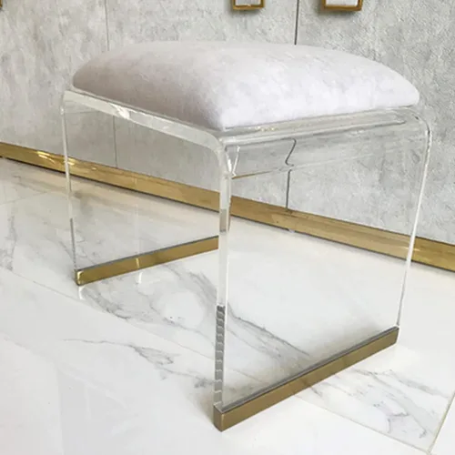 Vista 9 de QQXX Taburete de acrílico con asiento acolchado de terciopelo, mesita de noche de acrílico transparente, mesa auxiliar cuadrada, taburete moderno