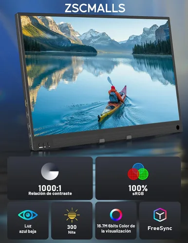 Vista 2 de ZSCMALLS Monitor portátil, monitor portátil de 15.6 pulgadas, 1080P FHD, monitor USB-C HDMI, pantalla de computadora IPS segunda pantalla, pantalla