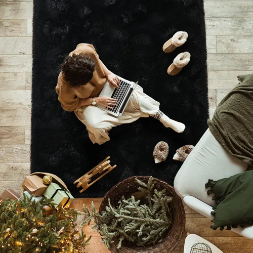 Vista 203 de Softlife Alfombra naranja para dormitorio, alfombra de felpa esponjosa para sala de estar para niñas, alfombra lanuda para niños, alfombra suave
