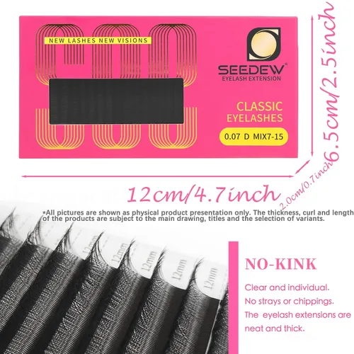 Vista 3 de Extensiones de pestañas individuales clásicas, 20 filas/bandeja MIX7-0.512 in, rizo C de 0.003 in, pestañas suaves naturales individuales injerto