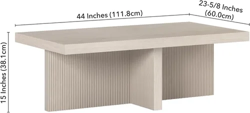 Vista 3 de Henn&Hart Mesa de centro rectangular de madera acanalada de 44 pulgadas con pedestal de bajo perfil con base de pedestal acanalada para sala
