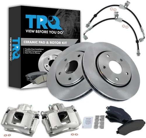 Vista 73 de TRQ Juego de pastillas de freno delanteras y rotores de cerámica, pinzas, mangueras, compatibles con Honda Odyssey 2005-2010