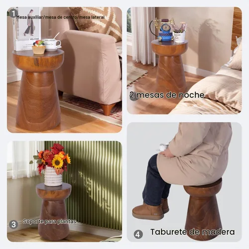 Vista 4 de Athaliah Mesa auxiliar pequeña de madera rústica, mesa decorativa de tocón de árbol de 15.75 pulgadas de alto, madera maciza de Paulownia hecha a