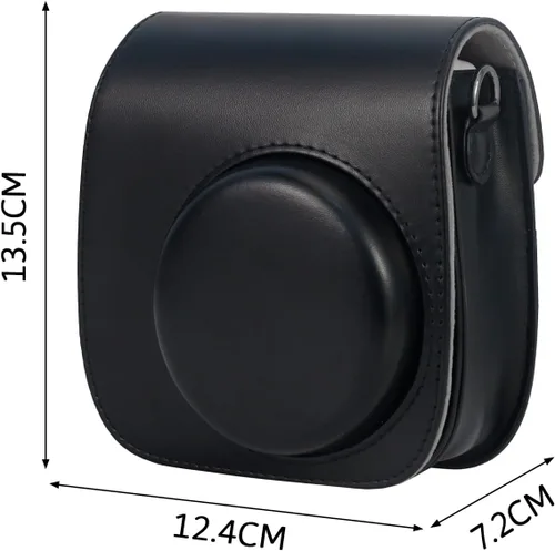Vista 2 de Funda de piel sintética compatible con cámara instantánea Fujifilm Instax Mini 11 12 con correa ajustable y bolsillo (negro)