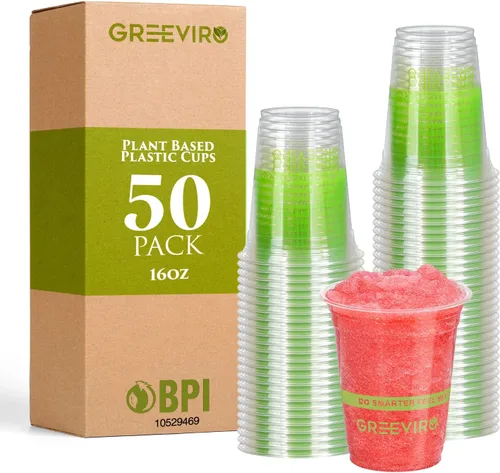 Vista 11 de Vasos de Plástico Transparente Compostables Ecológicos a Base de Plantas de 12 oz, Gruesos, Reutilizables, Desechables para Café Helado