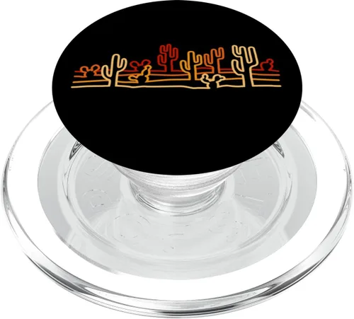 Vista 8 de Desert Cactus Minimalista Retro Línea Naranja Arte Salvaje Oeste PopSockets Estándar PopGrip
