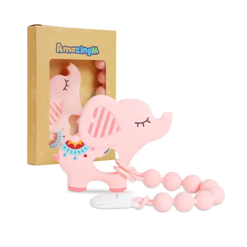 Vista 8 de Juguete mordedor de silicona de grado alimenticio para bebés con soporte para chupete, juguetes de dentición, juego de regalo para niños y niñas a