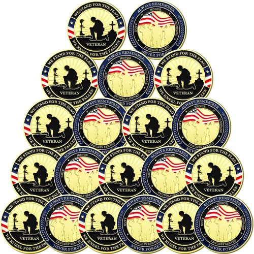 Vista 9 de Huquary 20 monedas militares de desafío para veteranos, monedas de agradecimiento por tu servicio, regalos para el día de los veteranos, regalos