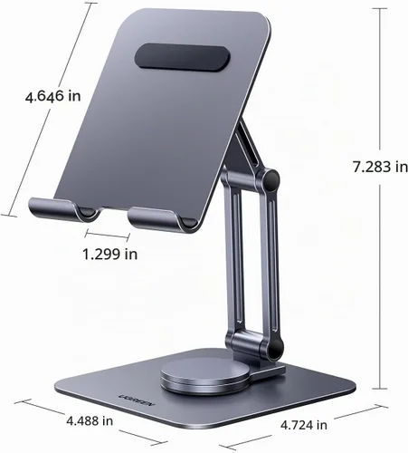 Vista 6 de UGREEN Soporte para tablet para escritorio giratorio con base giratoria de 360°, soporte portátil de aluminio, ajustable, accesorios de oficina