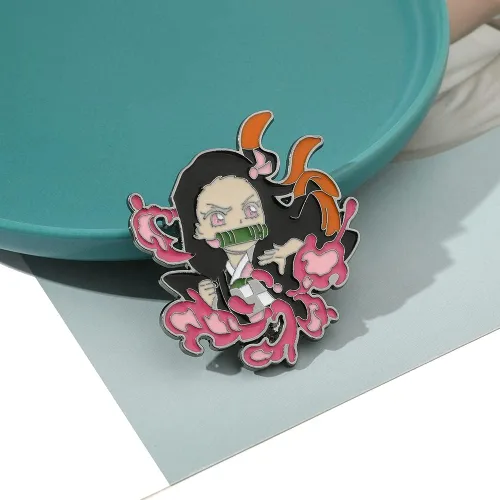 Vista 4 de KF Ornament Anime Demon Broch - Pinzas esmaltadas Tanjiro Nezuko Zenitsu Inosuke con solapa, Metal, Sin gemas.
