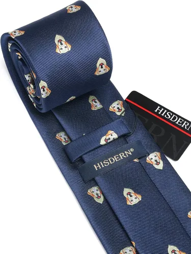 Vista 4 de HISDERN Corbatas para hombre clásicas divertidas corbatas para hombre, pañuelo de negocios de animales, corbata de bolsillo, juego cuadrado
