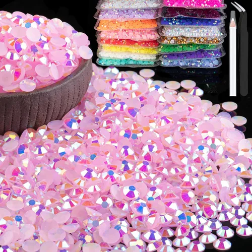 Vista 28 de 15000 diamantes de imitación de resina de 0.079 pulgadas a granel, diamantes de imitación de gelatina redondos negros con parte trasera plana, gemas