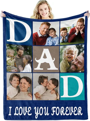 Vista 13 de Youltar Manta de fotos personalizada para el Día del Padre, regalo personalizado con el texto "Best Dad Ever" de hija o hijo para Navidad