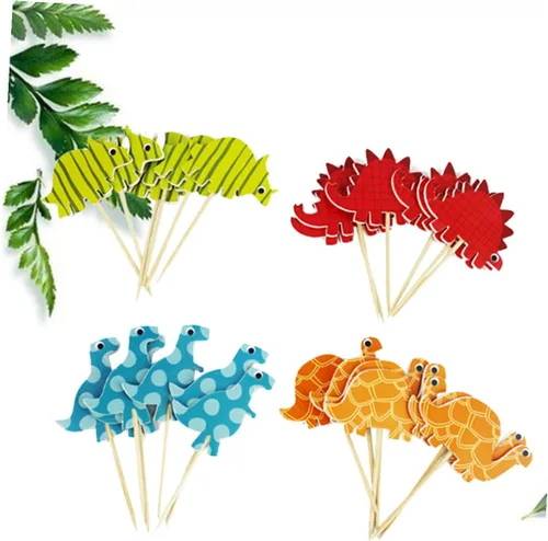 Vista 9 de 96pcs Dinosaur Cake Topper Paper Decoration for Birthday Party