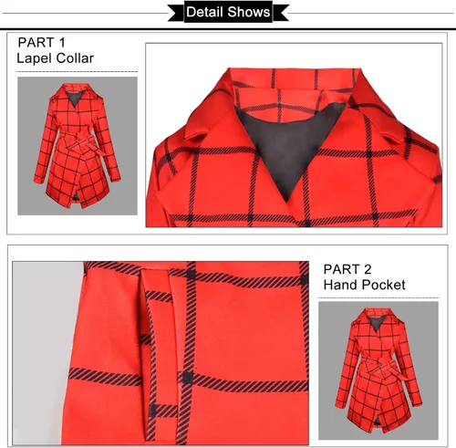 Vista 3 de QZUnique Trench Coat Women Turn Down Collar Wrap Coat Wool Blend Grid Belted Outwear Asymmetric Hem Winter Pea Coats Blue