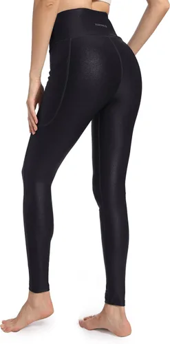 Vista 3 de HARTPOR Leggings de piel sintética para mujer, pantalones de yoga elásticos de cintura alta, pantalones de piel sintética con bolsillos