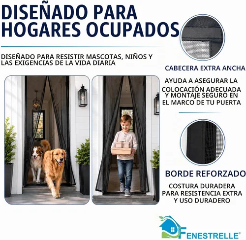 Vista 7 de Puerta magnética de malla de fibra de vidrio resistente de Fenestrelle, con cierre magnético autoajustable, manos libres, con moldura negra – Se
