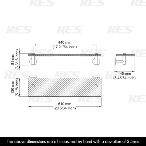 Vista 3 de KES A2021 - Estante de 20 pulgadas de cristal templado de 516 pulgadas (8 mm) de espesor